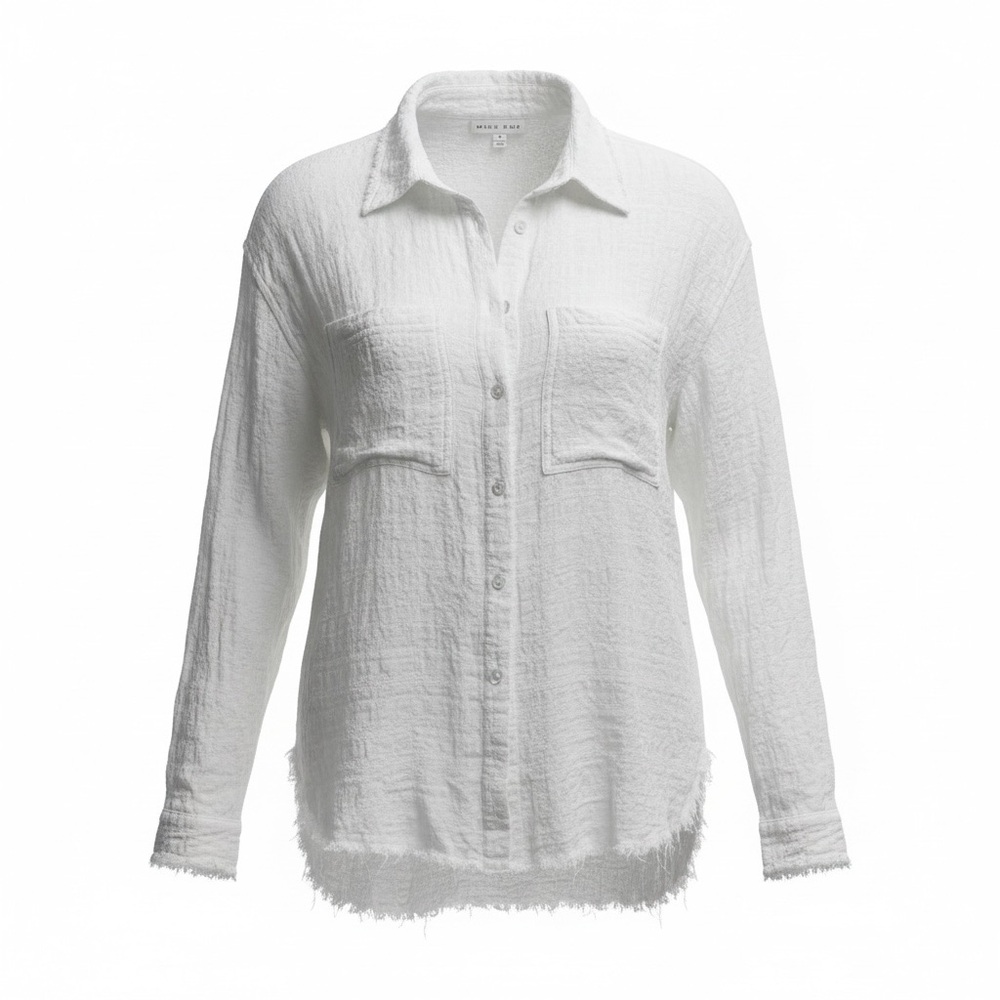 Women's White Button-Front Textured Shirt